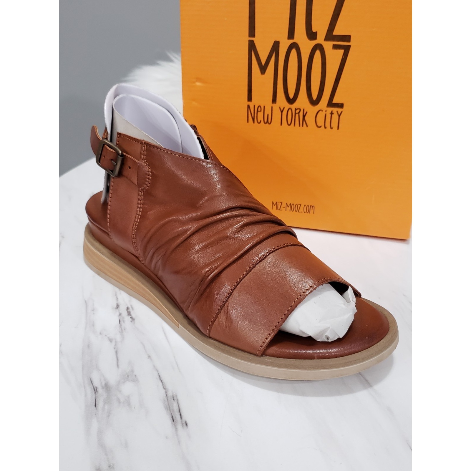 New Eu 38 Miz Mooz Conor Women's Brown Leather Zipper Slingback Sandals Brandy